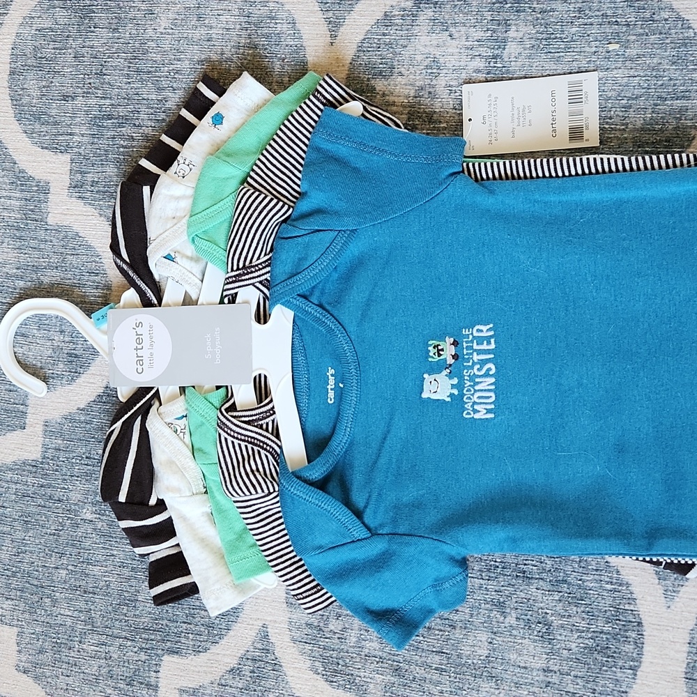 Carters Bodysuits, 5 Pack, 6 Month, Monster Theme, Short Sleeve, NWT
